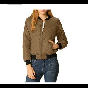 Allegra K Women's Quilted Raglan Sleeves Zip Up Bomber Jacket S